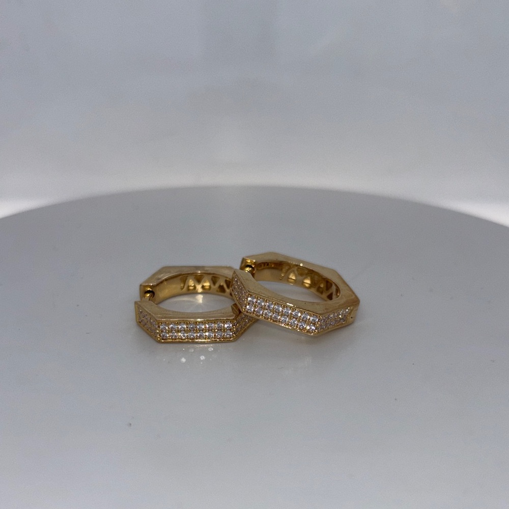 Gold Pave Hexagon Hoop Earrings with Crystal Accents
